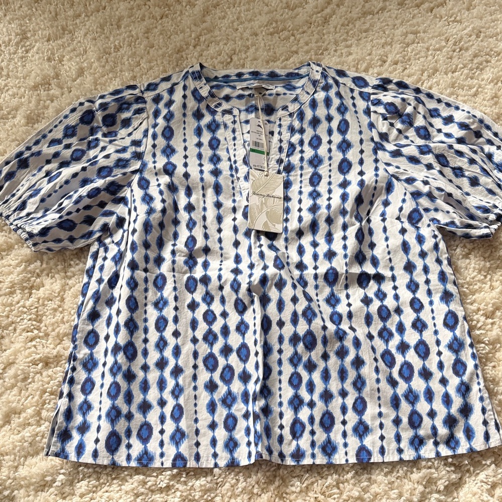Tommy Bahama Blue and White Patterned Blouse